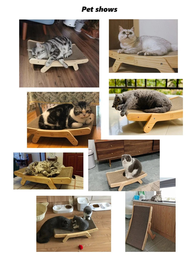 Wooden Cat Scratcher Cardboard Cat Sofa Bed Grinding Claws Toy Corrugated Paper Scratching Board Furniture Protector Accessories