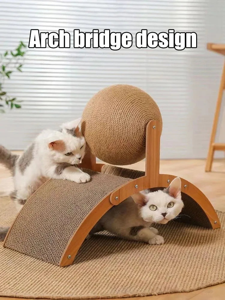 2 In 1 Cat Scratching Ball Wooden Cat Scratcher Sisal Scratch Board Wear-Resistant Grinding Paw Toy Solid Wood Scraper for Cats