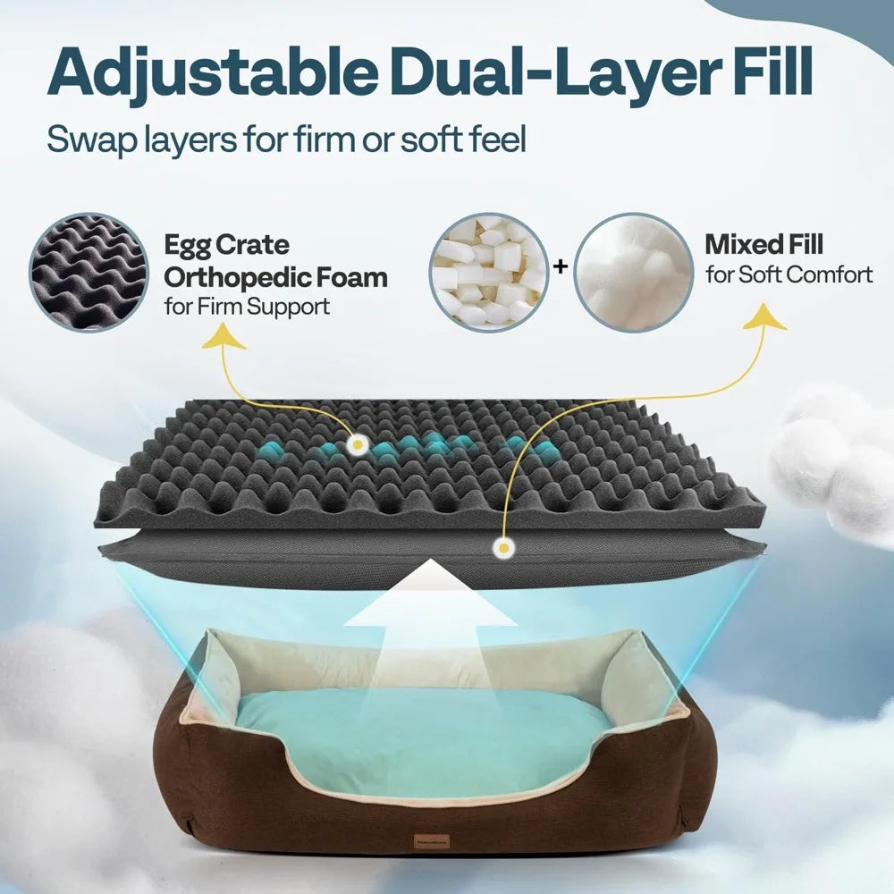 Orthopedic Dog Bed for Extra Large Dogs with Removable Washable Cover - XL Dog Couch Sofa with Waterproof Lining & Non-Slip Base