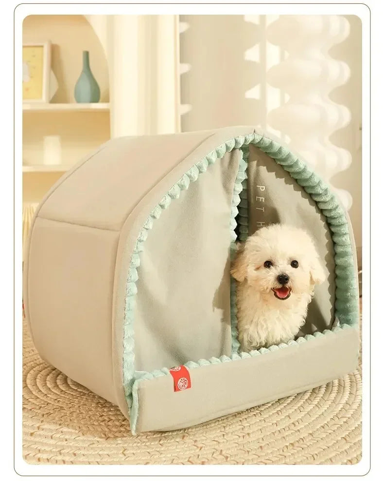 Dog Cat Bed winter safety warming pet house thickened sponge keep warm in winter curtain-style door small medium-sized pet house