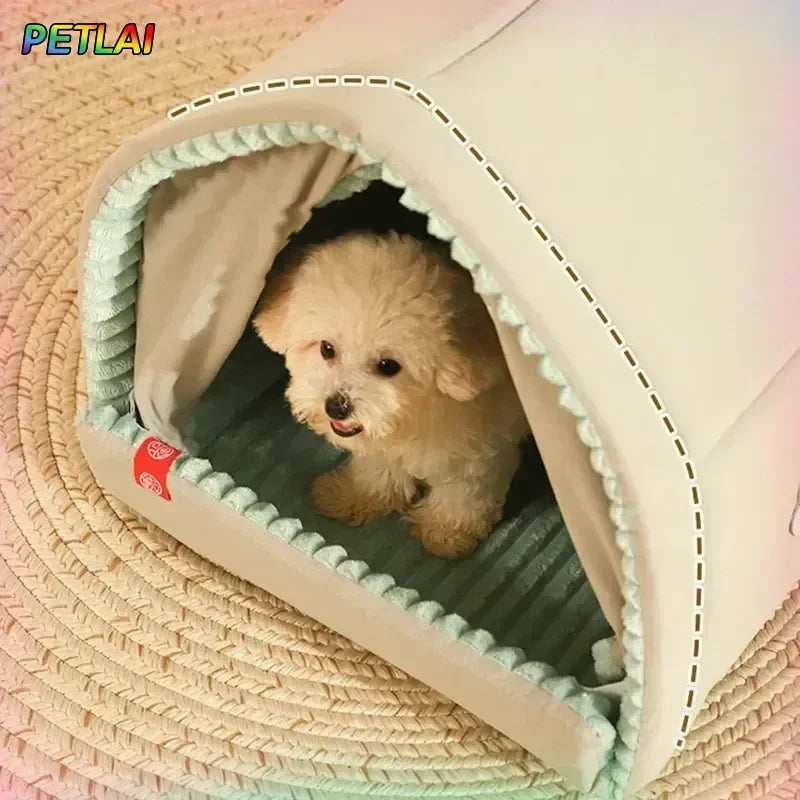 Dog Cat Bed winter safety warming pet house thickened sponge keep warm in winter curtain-style door small medium-sized pet house