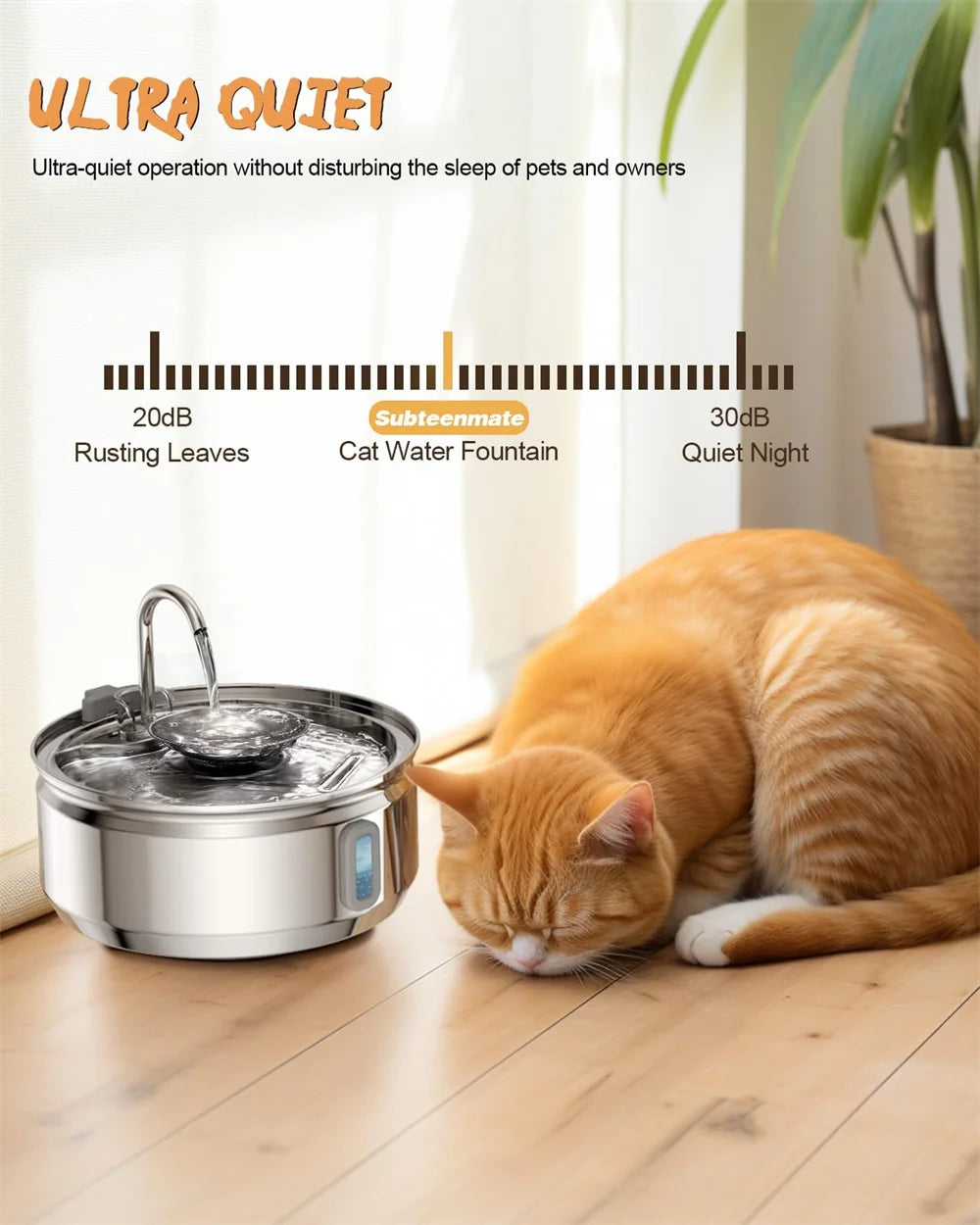 3.2L Cat Automatic Water Dispenser Smart Cat Fountain Pet Auto Water Feeder with Visible Window Dog Stainless Steel Water Bowl
