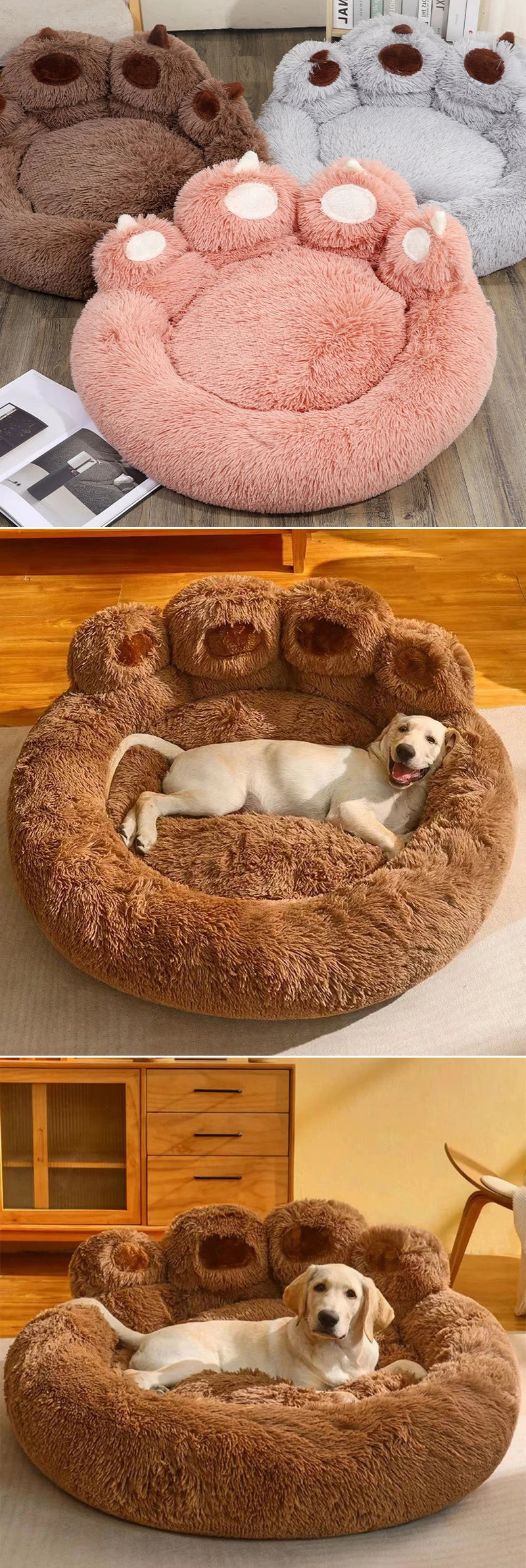 Large Fluffy Dog Bed Cat Pet Sofa Cute Bear Paw Shape Comfortable Cozy Pet Sleeping BedsSoft Fluffy Cushion Dog Bed Pet Products