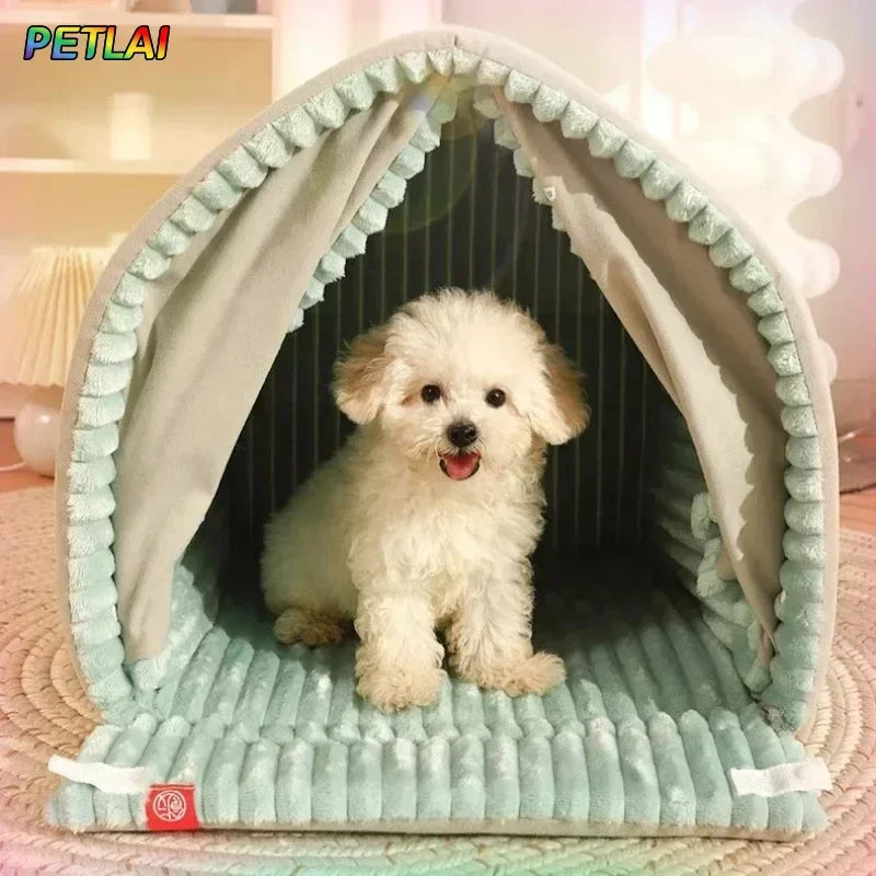 Dog Cat Bed winter safety warming pet house thickened sponge keep warm in winter curtain-style door small medium-sized pet house