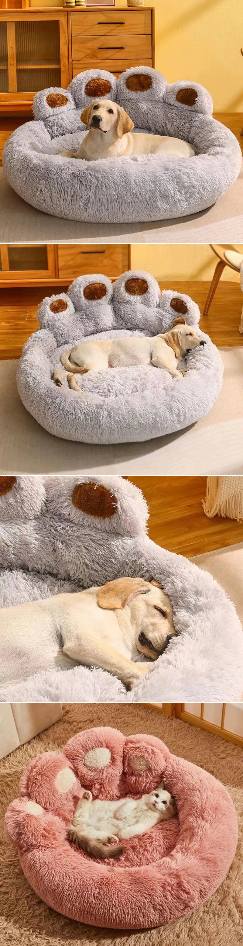 Large Fluffy Dog Bed Cat Pet Sofa Cute Bear Paw Shape Comfortable Cozy Pet Sleeping BedsSoft Fluffy Cushion Dog Bed Pet Products