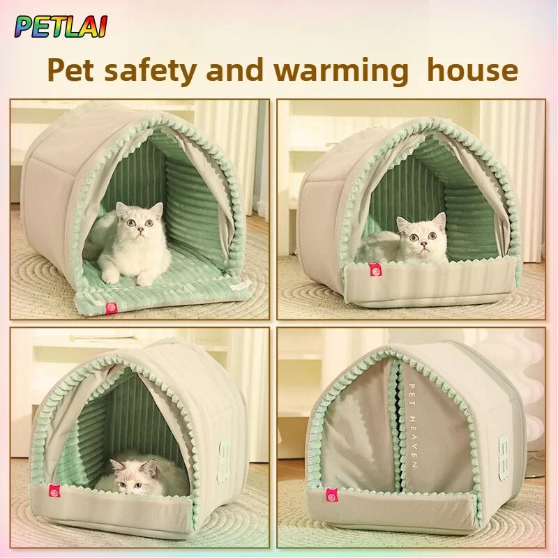 Dog Cat Bed winter safety warming pet house thickened sponge keep warm in winter curtain-style door small medium-sized pet house