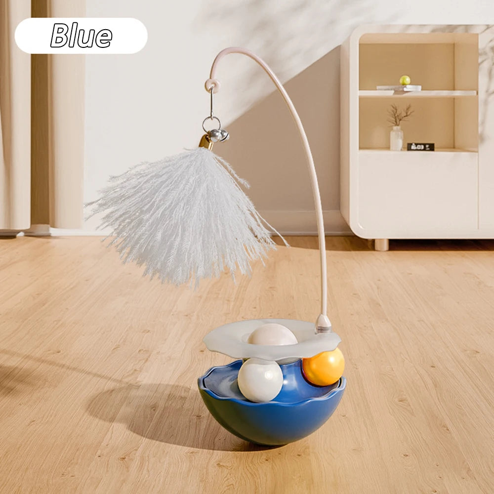 Funny Tumbler Toys for Cat Bite Resistant Removable Turntable Plush Feathers Cat Toy Interactive Cat Teasing Stick with Cat Mint