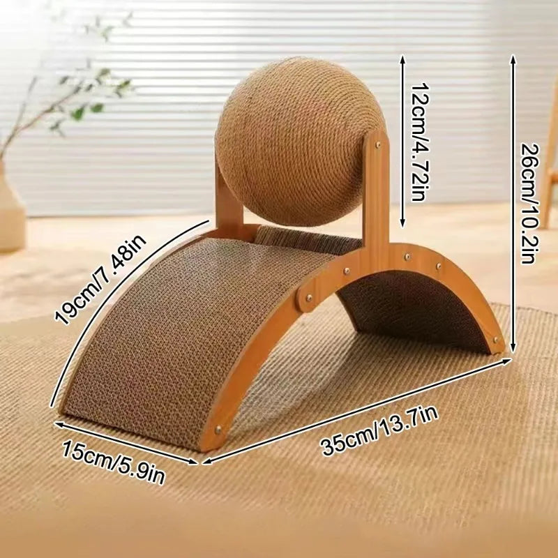 2 In 1 Cat Scratching Ball Wooden Cat Scratcher Sisal Scratch Board Wear-Resistant Grinding Paw Toy Solid Wood Scraper for Cats