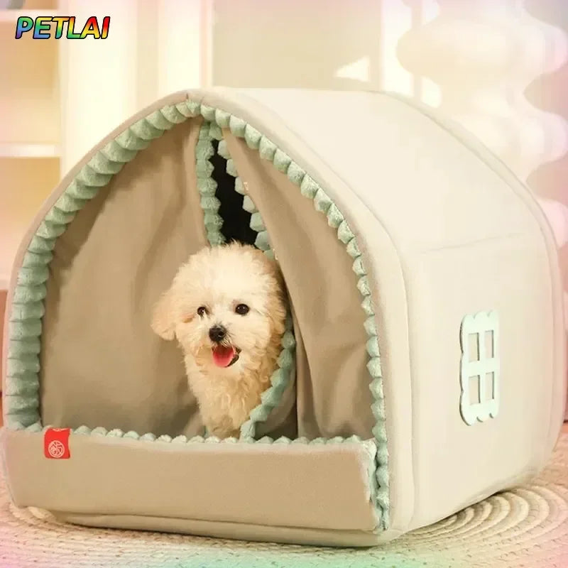 Dog Cat Bed winter safety warming pet house thickened sponge keep warm in winter curtain-style door small medium-sized pet house