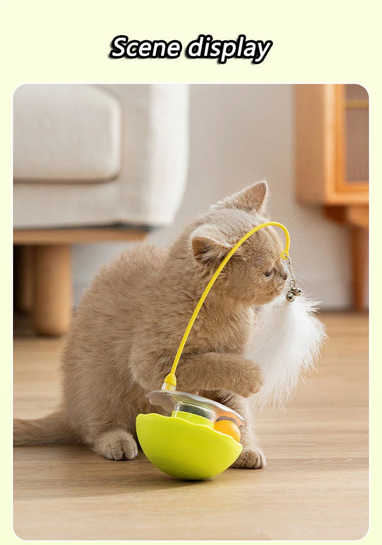 Funny Tumbler Toys for Cat Bite Resistant Removable Turntable Plush Feathers Cat Toy Interactive Cat Teasing Stick with Cat Mint