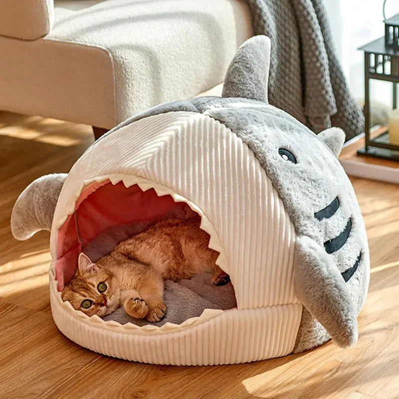Warm Cat Beds Cartoon Shark Pet Cave Beds Sweet Kittens Basket Cushion Cat Pillow Mat Tent Puppy Nest Cave Pet Goods