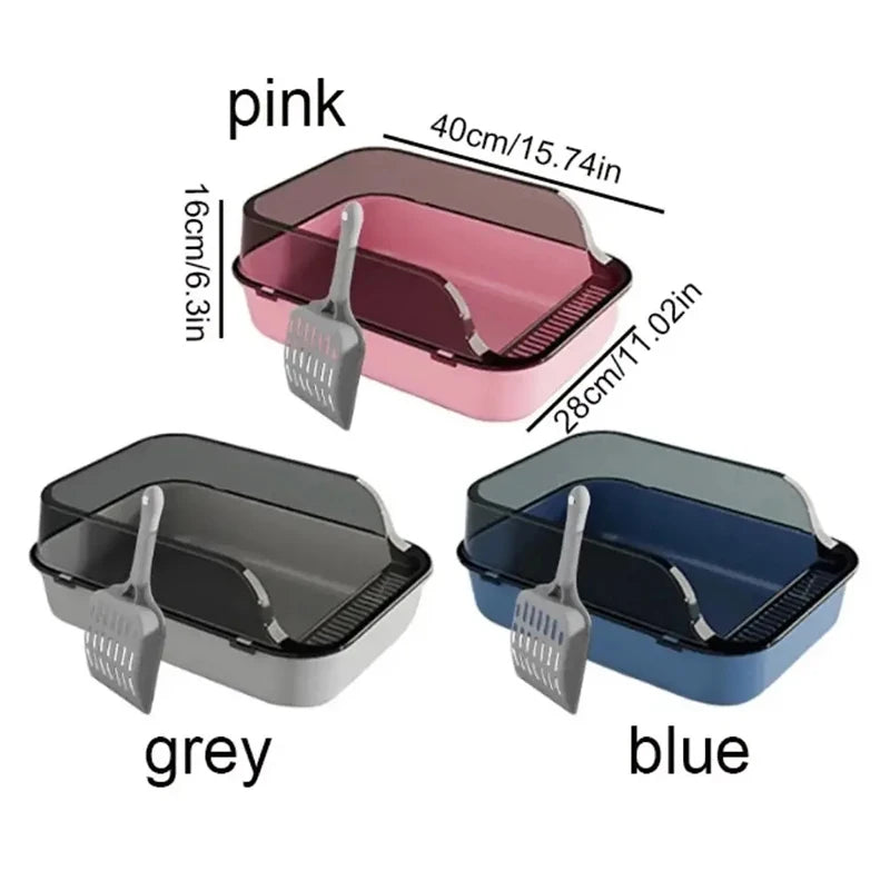 Cat Litter Box with Cat Litter Spatula Semi-enclosed Sandbox for Cats Rabbit Small Animals Cat Tray Kittens Litter Bedpans