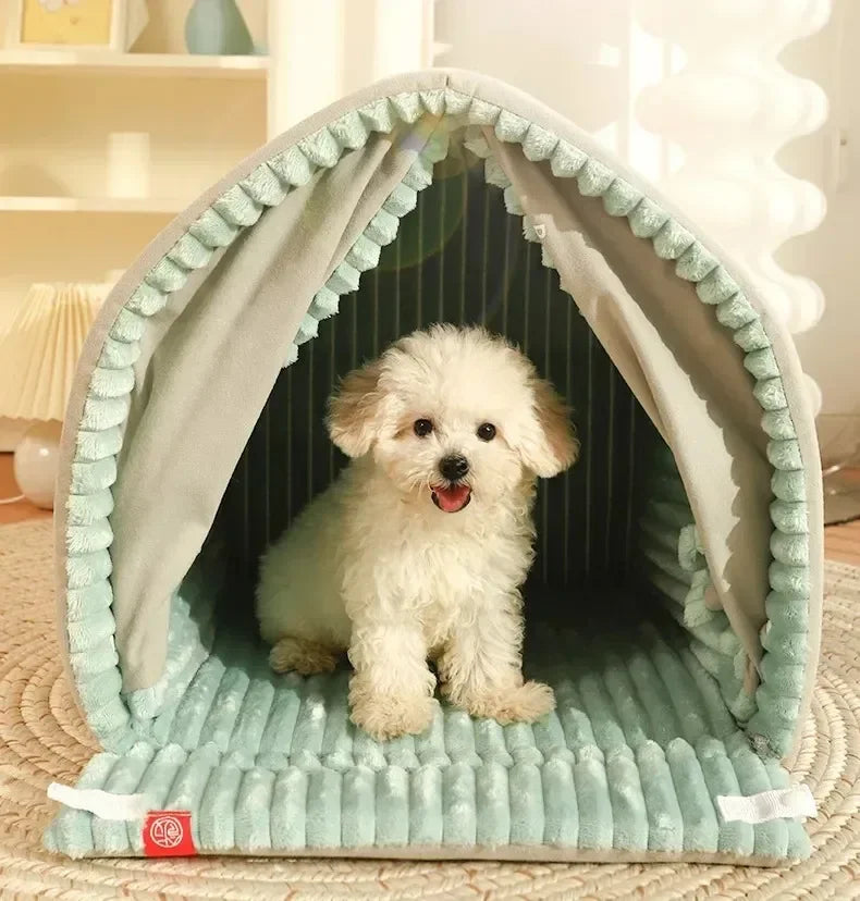Dog Cat Bed winter safety warming pet house thickened sponge keep warm in winter curtain-style door small medium-sized pet house