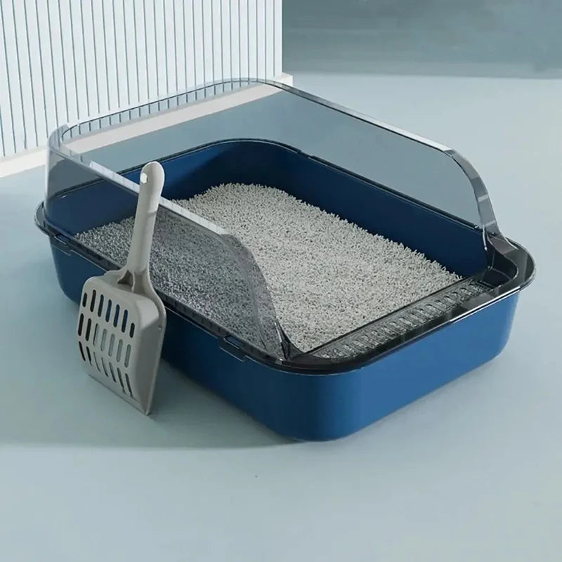 Cat Litter Box with Cat Litter Spatula Semi-enclosed Sandbox for Cats Rabbit Small Animals Cat Tray Kittens Litter Bedpans