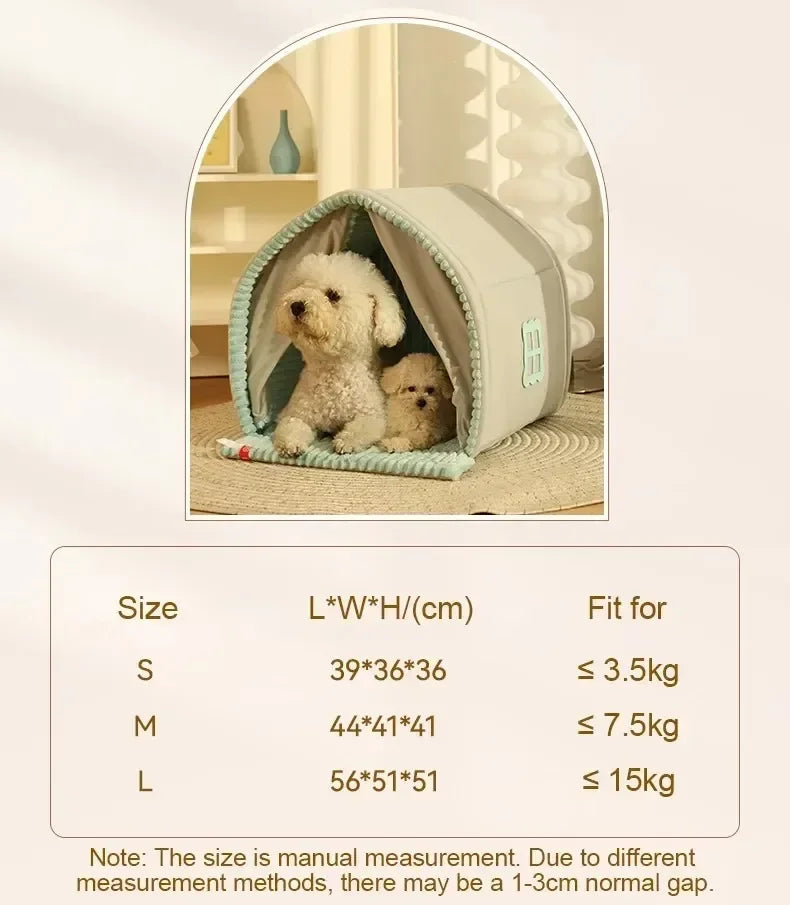 Dog Cat Bed winter safety warming pet house thickened sponge keep warm in winter curtain-style door small medium-sized pet house