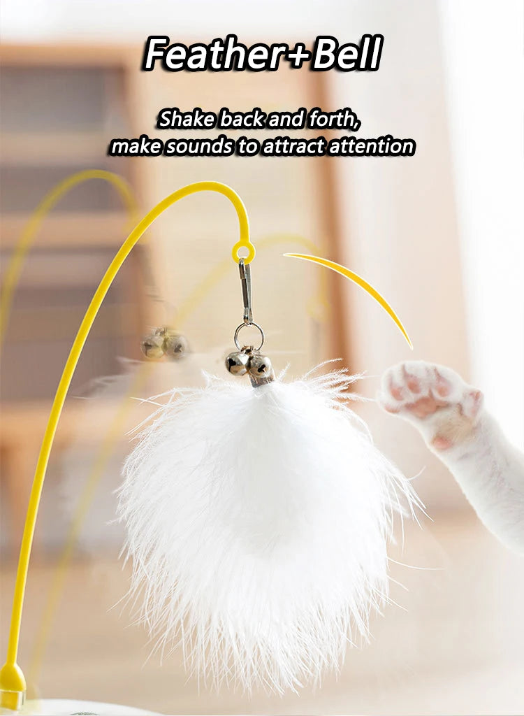 Funny Tumbler Toys for Cat Bite Resistant Removable Turntable Plush Feathers Cat Toy Interactive Cat Teasing Stick with Cat Mint