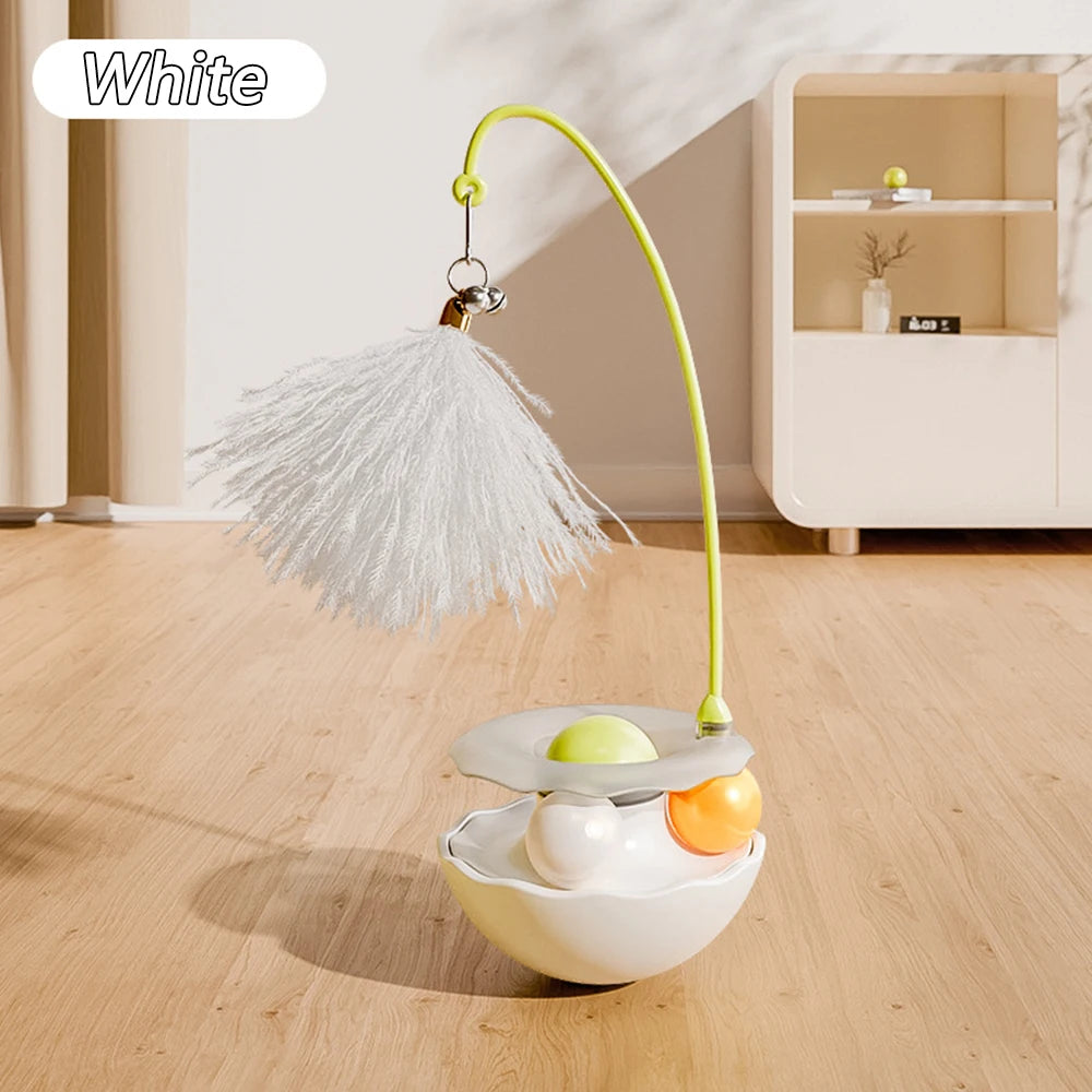 Funny Tumbler Toys for Cat Bite Resistant Removable Turntable Plush Feathers Cat Toy Interactive Cat Teasing Stick with Cat Mint