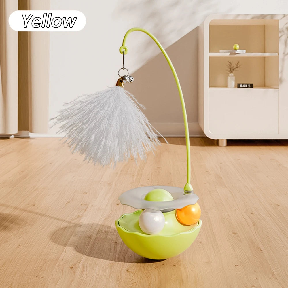 Funny Tumbler Toys for Cat Bite Resistant Removable Turntable Plush Feathers Cat Toy Interactive Cat Teasing Stick with Cat Mint