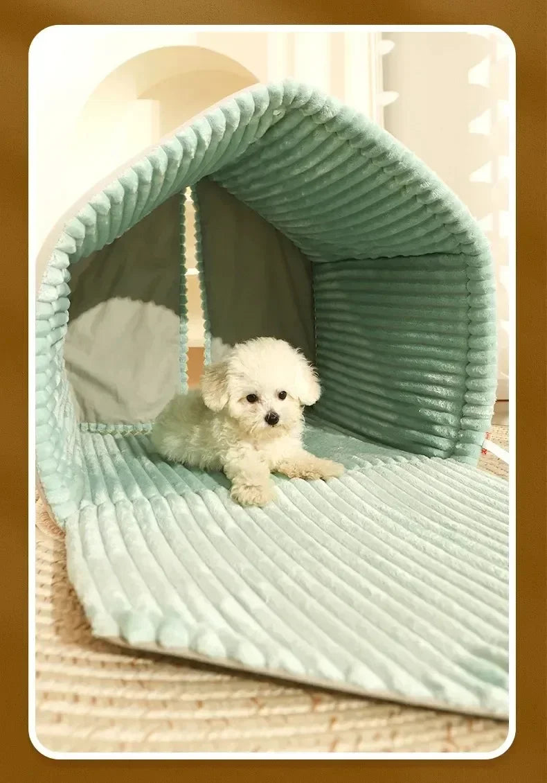 Dog Cat Bed winter safety warming pet house thickened sponge keep warm in winter curtain-style door small medium-sized pet house