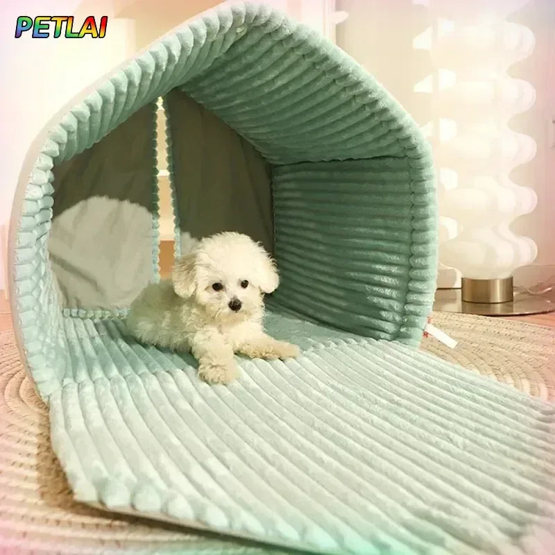 Dog Cat Bed winter safety warming pet house thickened sponge keep warm in winter curtain-style door small medium-sized pet house