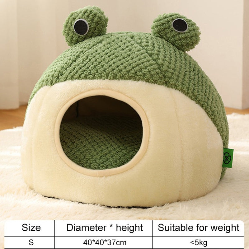 New Pet Nest Winter Warm Dog Den Cat Villa Plush Pets Mattress Small Frog Shape Semi Enclosed Kitten Puppy House Pet Supplies