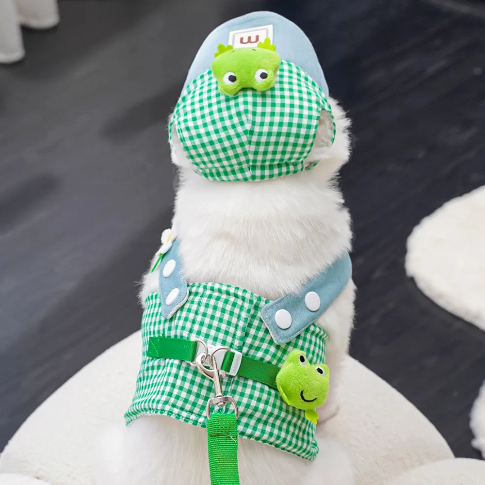 Three-piece Set Duck Frog Spring and Summer Pet Chest Harness Traction Rope Set - Breathable Fabric - For Cats & Puppies - Suita