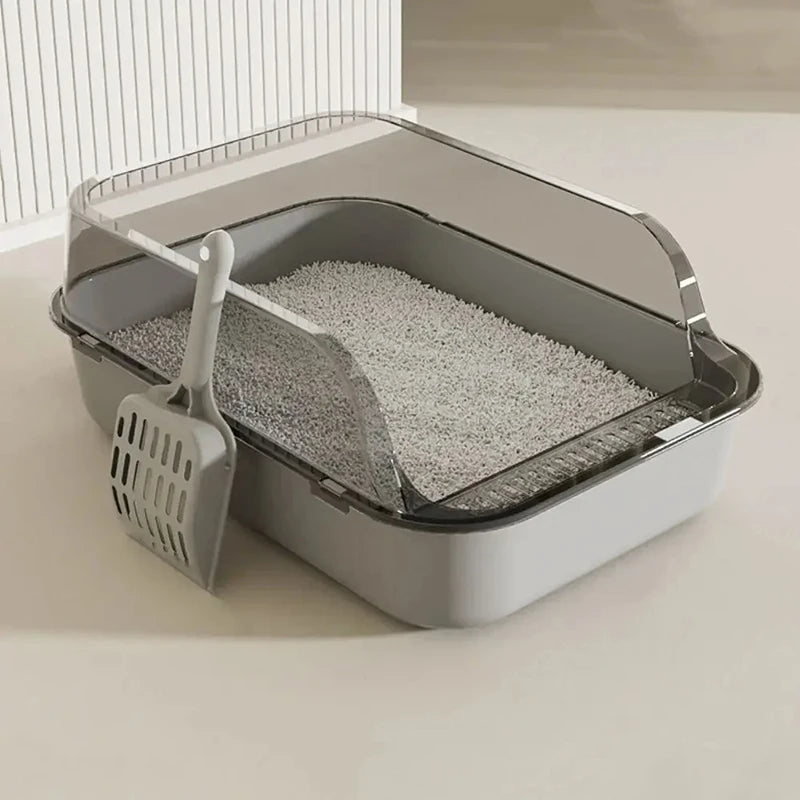 Cat Litter Box with Cat Litter Spatula Semi-enclosed Sandbox for Cats Rabbit Small Animals Cat Tray Kittens Litter Bedpans