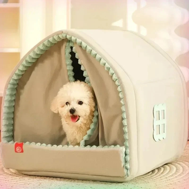 Dog Cat Bed winter safety warming pet house thickened sponge keep warm in winter curtain-style door small medium-sized pet house