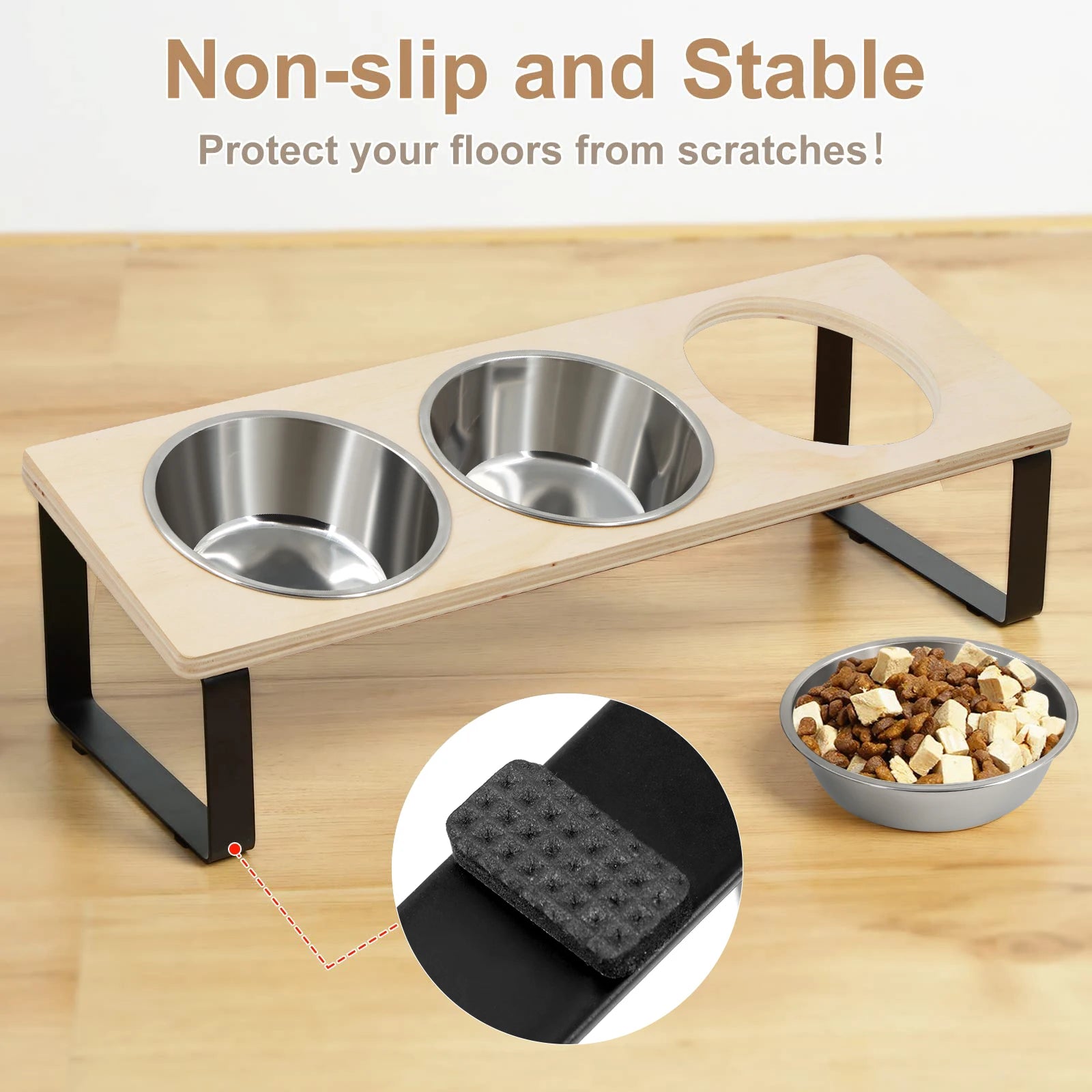 Elevated Cat Bowls with 3 Stainless Steel Bowls 15° Tilted Anti-Vomiting Raised Cat Food Bowl for Small Cats Puppies Accessories