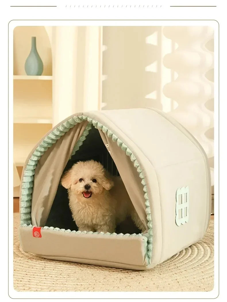 Dog Cat Bed winter safety warming pet house thickened sponge keep warm in winter curtain-style door small medium-sized pet house
