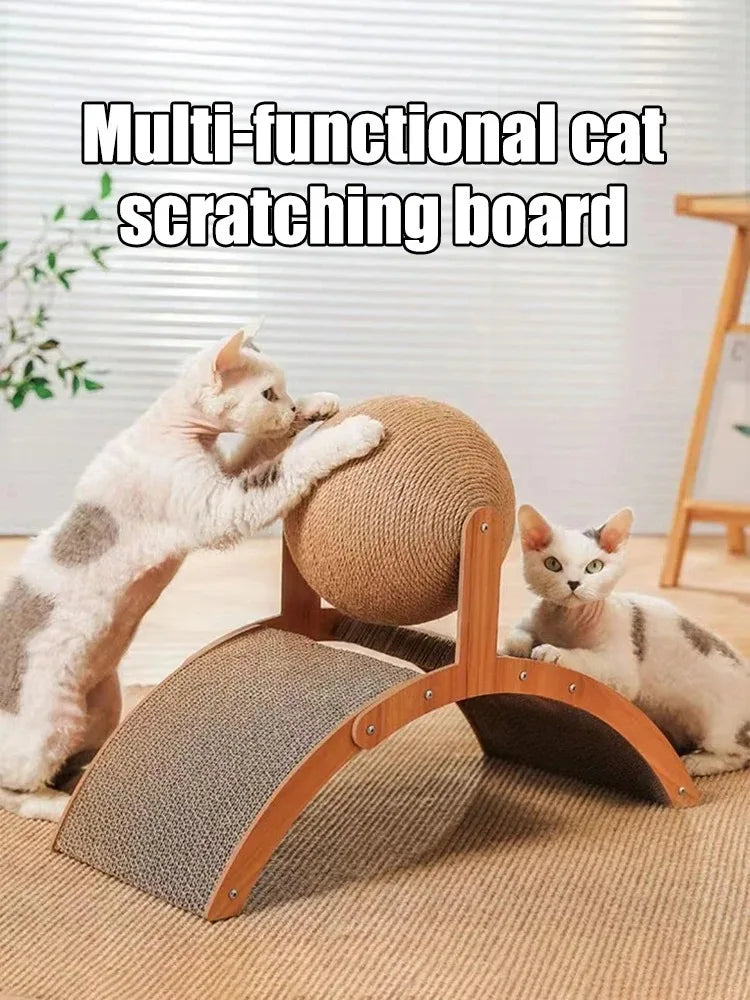 2 In 1 Cat Scratching Ball Wooden Cat Scratcher Sisal Scratch Board Wear-Resistant Grinding Paw Toy Solid Wood Scraper for Cats